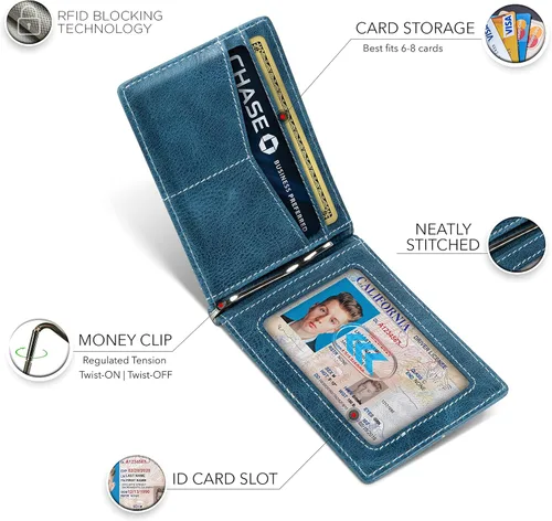 Vista 5 de SERMAN BRANDS RFID Blocking Wallet Slim Bifold - Genuine Leather Minimalist Front Pocket Wallets for Men with Money Clip Gift