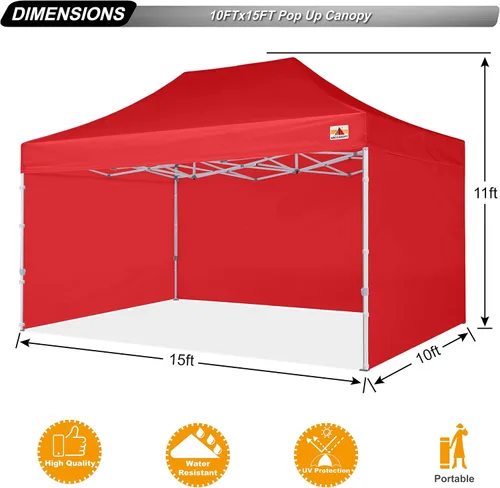 Vista 2 de ABCCANOPY - Tienda de campaña con dosel de primera calidad, sombra instantánea comercial, 10 x 15, serie premium, rojo