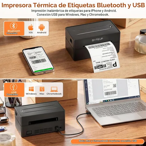 Vista 2 de Bluetooth Thermal Shipping Label Printer, 4x6 Wireless for Business