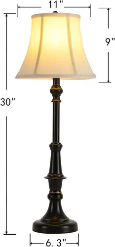 Vista 5 de Juego de 2 lámparas de mesa estilo vintage para aparador, lámparas de noche tradicionales, juego de dos lámparas de mesa altas para sala de estar