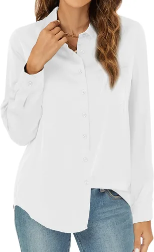 Vista 7 de RANPHEE Camisas de primavera de manga larga con botones para mujer, blusas elegantes y casuales de trabajo