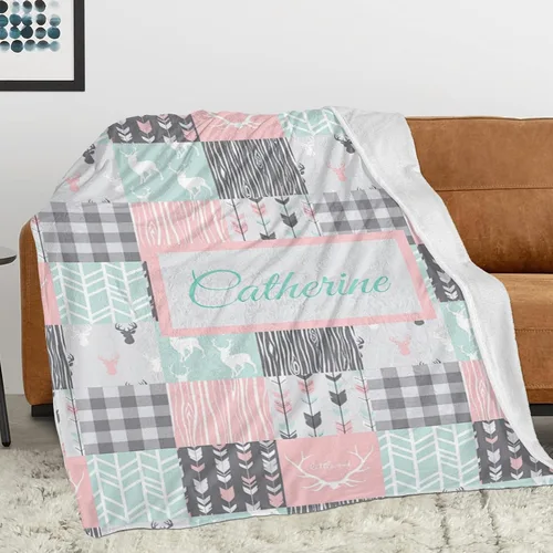 Vista 24 de Woodland - Manta de bebé personalizada para niños, manta de bebé personalizada con nombre Adventure Awaits Stuff recién nacido, regalo de guardería
