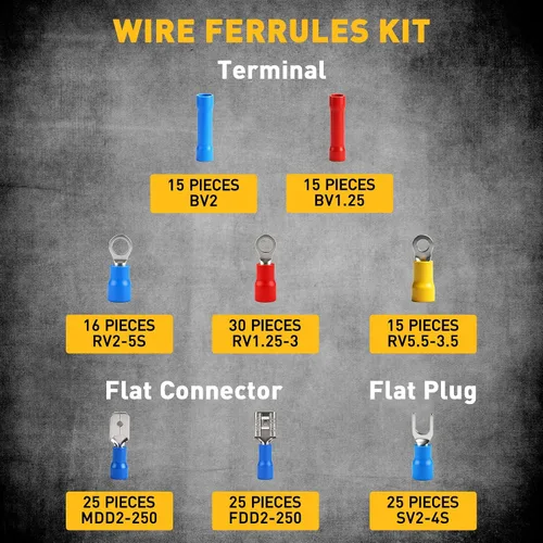 Vista 5 de Kit de herramientas de crimpado y pelado de virola de 1188 piezas, AWG 23-7 (0.25-10 mm²), pelacables automático con virolas de alambre, terminales
