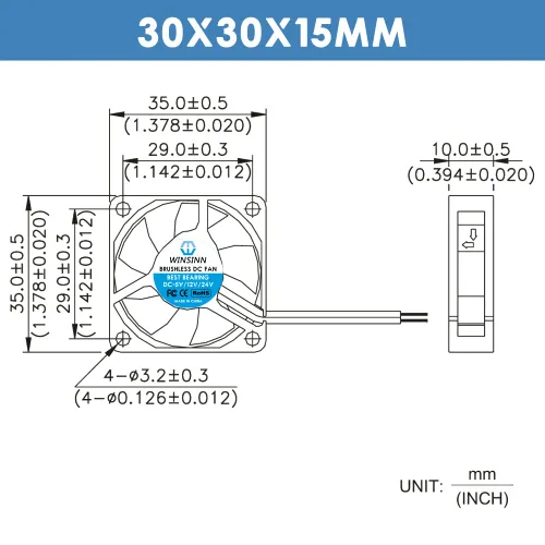 Vista 2 de WINSINN Ventilador de 1.378 in, 5 V, rodamiento de bolas dual, sin escobillas, 3510, 1.378 x 0.394 in, alta velocidad (paquete de 5 unidades)