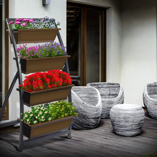 Vista 6 de Outland Living Jardinera elevada de 6 pies – Jardinera vertical independiente con 4 cajas de contenedores, buena para patio o balcón