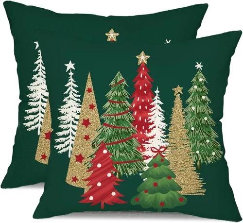 Vista 10 de DFXSZ Fundas de almohada de Navidad 16x16 pulgadas Juego de 2 fundas de almohada de árbol de Navidad decorativas en rojo para sofá de invierno Rojo