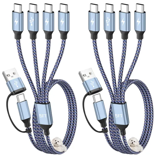 Vista 9 de Cable de carga múltiple 4 en 2, cable USB C a USB C con 4 X tipo C, cable de carga de teléfono de viaje para iPhone 17/16/15, Galaxy, Android