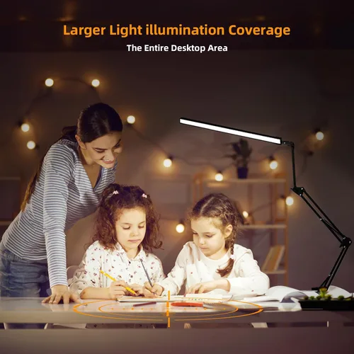 Vista 2 de NOEVSBIG Lámpara de escritorio LED con abrazadera, lámpara de escritorio de 2 en 1 con base, lámpara de escritorio de arquitecto con brazo oscilante