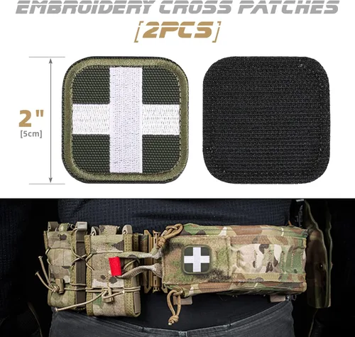 Vista 2 de LIVANS Medic Cross Moral Patch, parche de primeros auxilios de cruz blanca Verde militar (bordado) - 2 paquetes