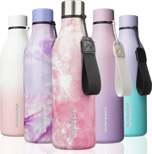 Vista 27 de BJPKPK Botellas de agua aisladas, botella de agua de metal de acero inoxidable de 12 onzas con correa, sin BPA a prueba de fugas, jarras, tazas