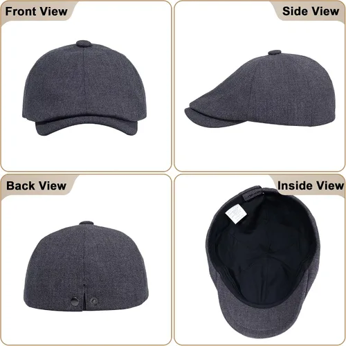 Vista 2 de Newsboy Gorras para hombre, 6 paneles, gorra plana para hombre, sombreros Gris