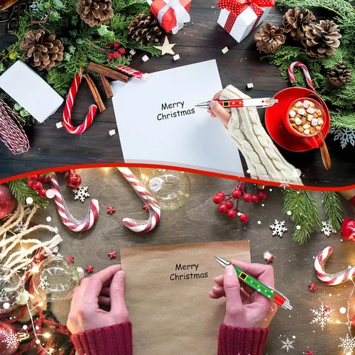 Vista 5 de Geyoga 48 piezas de bolígrafos navideños retráctiles, lindos bolígrafos de bola de Navidad de colores, tinta negra, suministros de oficina