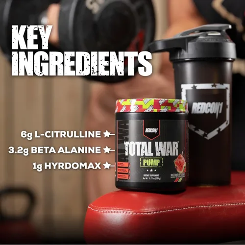 Vista 5 de REDCON1 Polvo para antes del entrenamiento sin estimulantes y sin cafeína para mujeres y hombres - Total War Pump - con L-citrulina, beta alanina