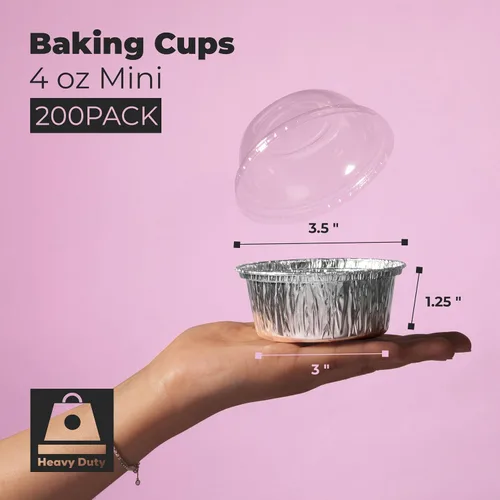 Vista 2 de Fit Meal Prep Paquete de 200 moldes desechables de papel de aluminio de 4 onzas con tapas, mini tazas de papel de aluminio para hornear, apto