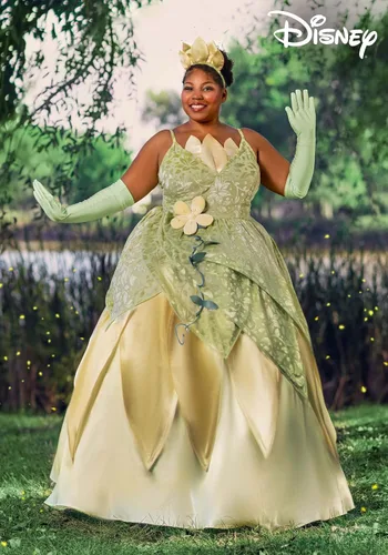 Vista 2 de Disfraz de princesa de Disney y la rana Tiana de lujo de talla grande