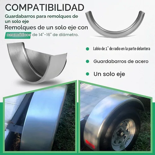 Vista 2 de HECASA Guardabarros de remolque redondo de acero de un solo eje y parte trasera de guardabarros para ruedas de 14 a 16 pulgadas de diámetro - 32 x 9