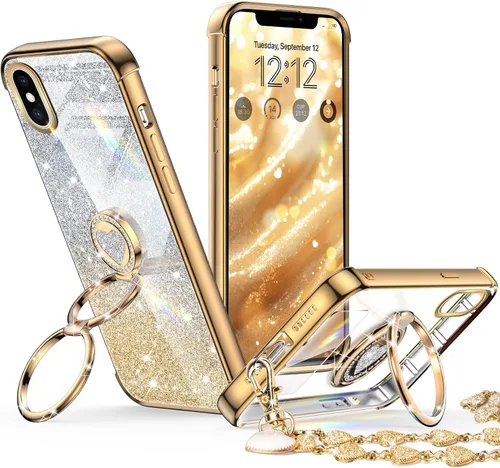Vista 13 de XYZ para Funda de iPhone Xs Max con Soporte, Funda de Teléfono con Doble Soporte de Anillo, Funda de Amor-Corazón Linda de Lujo con Brillantina
