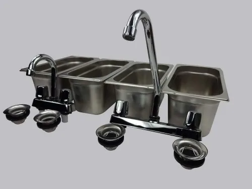 Vista 3 de Fregadero de concesión de acero inoxidable con 4 compartimentos, portátil, 4 trampas, lavado de manos, camión de comida Portable sink kit with