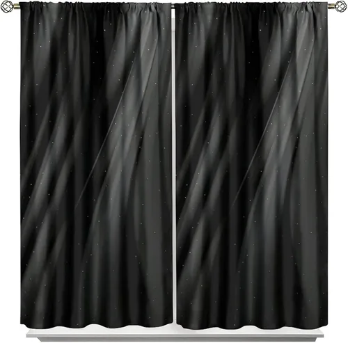 Vista 27 de Cortinas Negras con Dobladillo Dorado, Cortinas Opacas con Bolsillo para Barra con Estampado de Rayas de Foil en Onda Dorada para Decoración de Negro