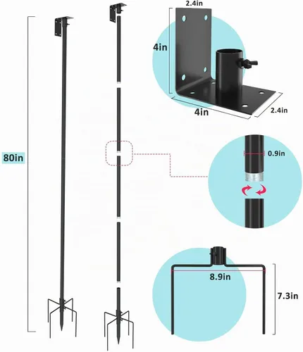 Vista 4 de ERYTLLY Bird House - Kit de montaje en poste de 80 pulgadas - Barra de soporte ajustable para comedero de colibríes, conjunto de soporte universal
