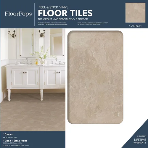 Vista 2 de FloorPops FP3325 Canyon - Azulejos para suelo Peel & Stick, color marrón