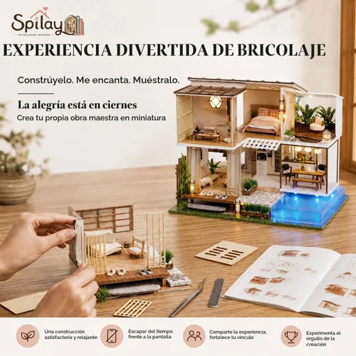 Vista 5 de Spilay - Kit de casa de muñecas en miniatura, construcción de casa de muñecas en miniatura Elegante y tranquilo