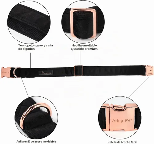 Vista 2 de ARING PET Collar de perro con corbatín, collares de terciopelo para perros con corbatín extraíble, collar de lazo ajustable para perros hembras