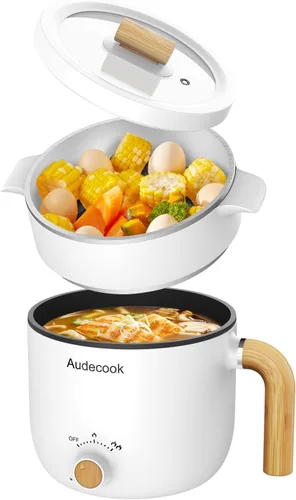 Vista 9 de Audecook Olla Caliente Eléctrica, Cocedor de Fideos Rápidos de 1.5L, Mini Multicocina Antiadherente Portátil, Olla Eléctrica de Viaje con Control