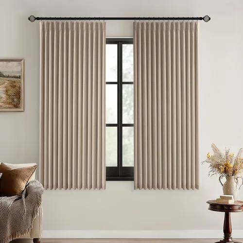 Vista 11 de MIULEE - Cortinas de lino beige con pliegues a presión 100% opacas para dormitorio, cortinas de ventana con memoria y bloqueo de luz para oscurecer
