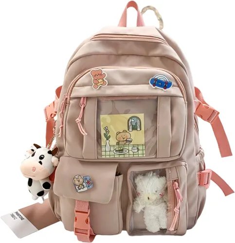 Vista 3 de NCDUANSAN Mochila Kawaii con pin Kawaii y accesorios mochila linda mochila estética linda mochila Kawaii para la escuela (negro)