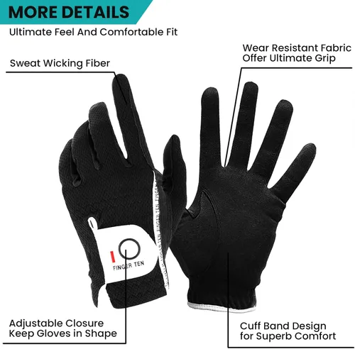 Vista 2 de FINGER TEN Guantes de golf para hombre para golfista diestro o zurdo, agarre para lluvia, valor 2 unidades, guante de golf para mano izquierda