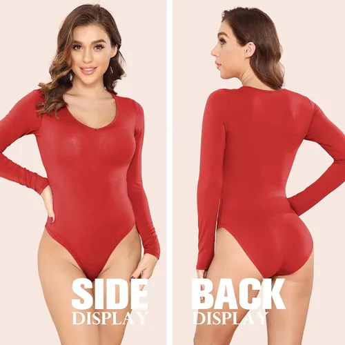Vista 2 de LAOLASI Body para mujer con cuello en V 2022, ajustado, casual, extensor