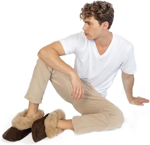 Vista 4 de Raymis Pantuflas unisex 100% de piel de alpaca para bebé, zapatos de dormir suaves, cálidos y cómodos
