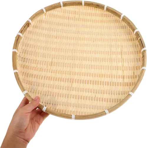 Vista 9 de NOLITOY Cesta tejida de bambú redonda para pan, cesta de comida plana de mimbre, cesta de frutas de mimbre poco profunda, cesta para servir