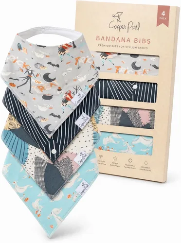 Vista 18 de Copper Pearl Baberos tipo bandana para bebé, paquete de 4 baberos de algodón suave para babear y dentición, absorbentes, ajuste ajustable, muchos