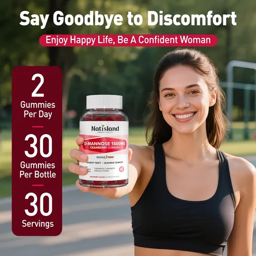 Vista 7 de D Manosa con gomitas de arándano, suplementos de D-manosa de 1500 mg para mujeres, con hibisco para la salud del tracto urinario, vejiga, soporte