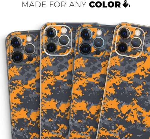 Vista 8 de DesignSkinz Kit de calcomanías de cuerpo completo compatible con iPhone 15 Plus, camuflaje digital naranja y gris