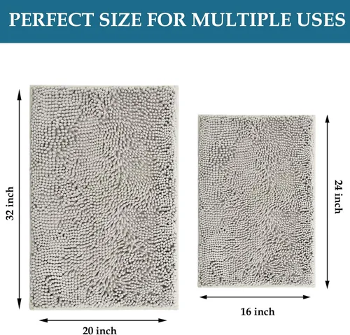 Vista 2 de Juego de 2 alfombras de baño antideslizantes para baños, juego de alfombras de felpilla gruesa y suave, alfombras de baño ultra absorbentes