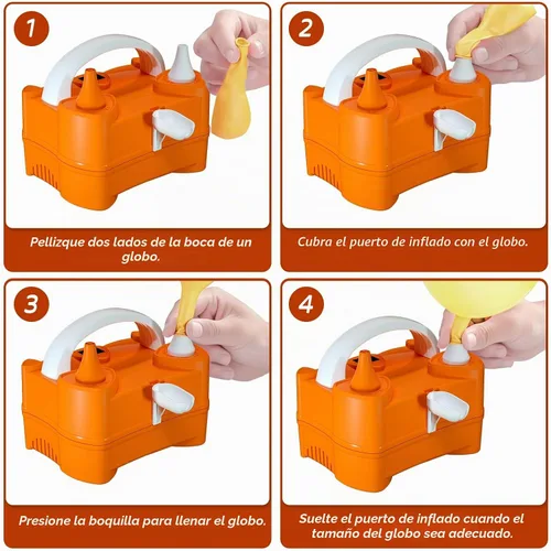 Vista 4 de Electric Balloon Pump for Party Decorations – Portable Inflator, Auto Shutoff, Balloon Air Pump Dual Nozzle Rose Red 110V 600W Naranja