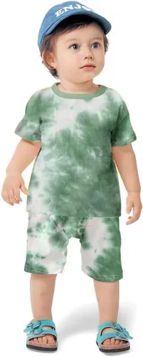 Vista 8 de Conjunto de 4 piezas para bebé y niño, ropa de verano con teñido anudado y pantalón corto