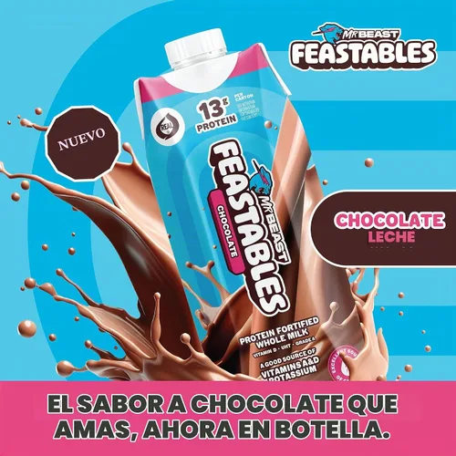 Vista 3 de MrBeast Feastables Protein - Bebida de leche de chocolate, estable