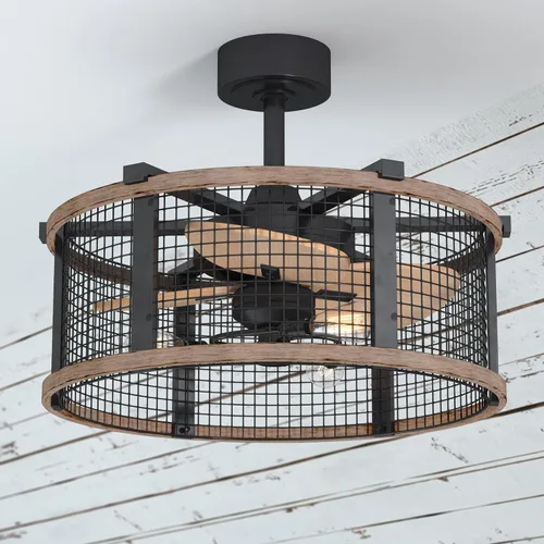 Vista 2 de VAXCEL Humboldt Ventilador de techo industrial de bronce y teca con kit de luz LED y control remoto
