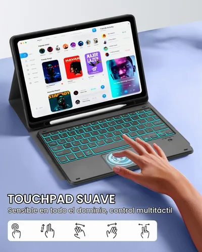 Vista 3 de EAMPANG Funda con purpurina y teclado trackpad para Samsung Galaxy Tab A11 Plus/A9 Plus de 11 pulgadas, Smart Touchpad 7 colores retroiluminados