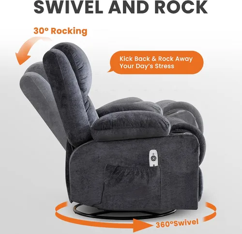 Vista 6 de BOSMILLER Silla reclinable giratoria con masaje por vibración y calor Gris