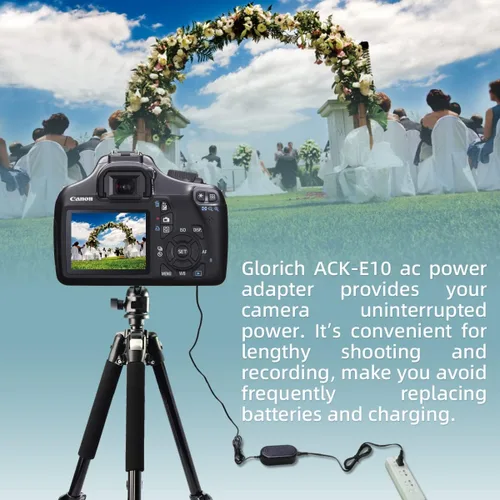 Vista 2 de Glorich ACK-E10 Adaptador de corriente CA DR-E10 Acoplador DC LP-E10 Kit de fuente de alimentación de batería ficticia para cámaras Canon EOS 1100D