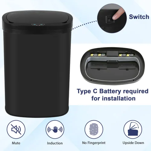 Vista 3 de Basurero de cocina con sensor de movimiento automático con tapa, cubo de basura sin contacto de 50 litros/13 galones, cubo de basura impermeable