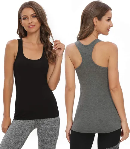 Vista 2 de Star Vibe Camiseta sin mangas de entrenamiento con espalda cruzada para mujer, camiseta sin mangas para yoga, paquete de 4
