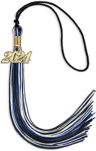 Vista 156 de Endea Graduation Borla mixta de triple color con gota de fecha dorada (negro/dorado/blanco, 2021)