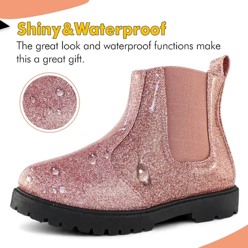 Vista 2 de Tobfis Botines Chelsea brillantes a la moda para niña (bebéniño pequeñoniño grande)