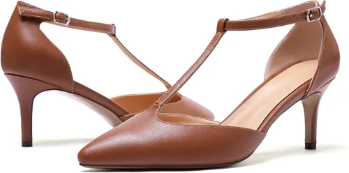 Vista 6 de SAMMITOP Zapatos de vestir con barra en T de tacón medio y correa en el tobillo para mujer
